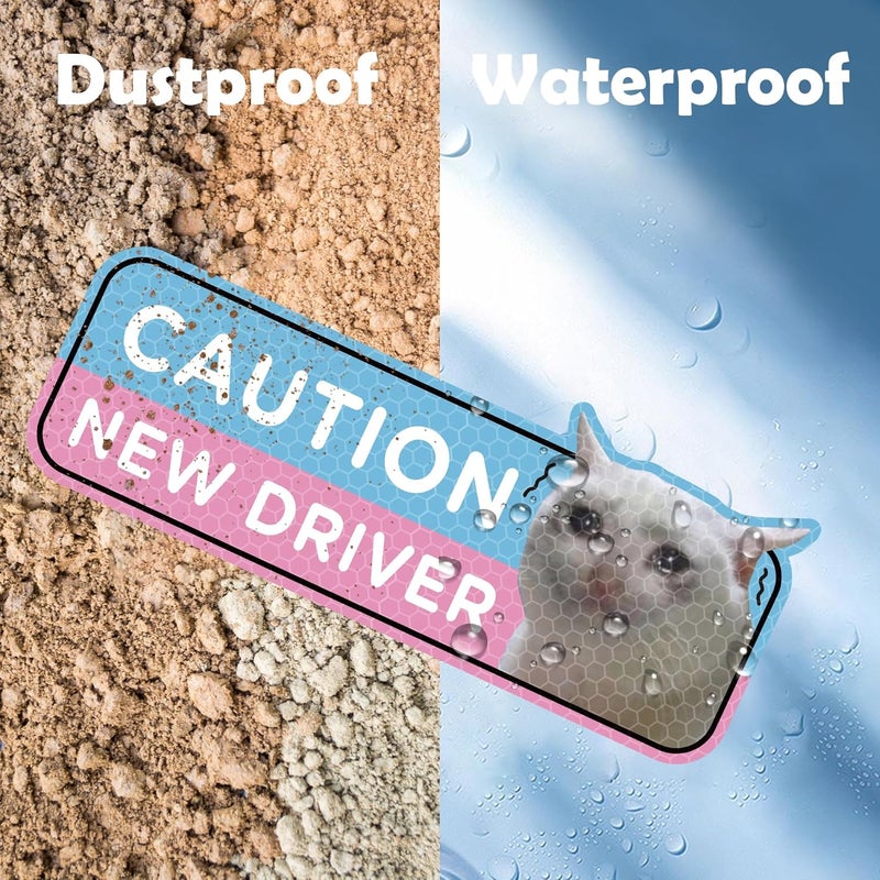 CNhoqc New Driver Car Magnet Reflective Student Driver Sign for Car Bumper Cartoon New Driver Reusable Magnet Sticker for Bumper Safety Sign (4Pcs Crying Cat) - Image 5
